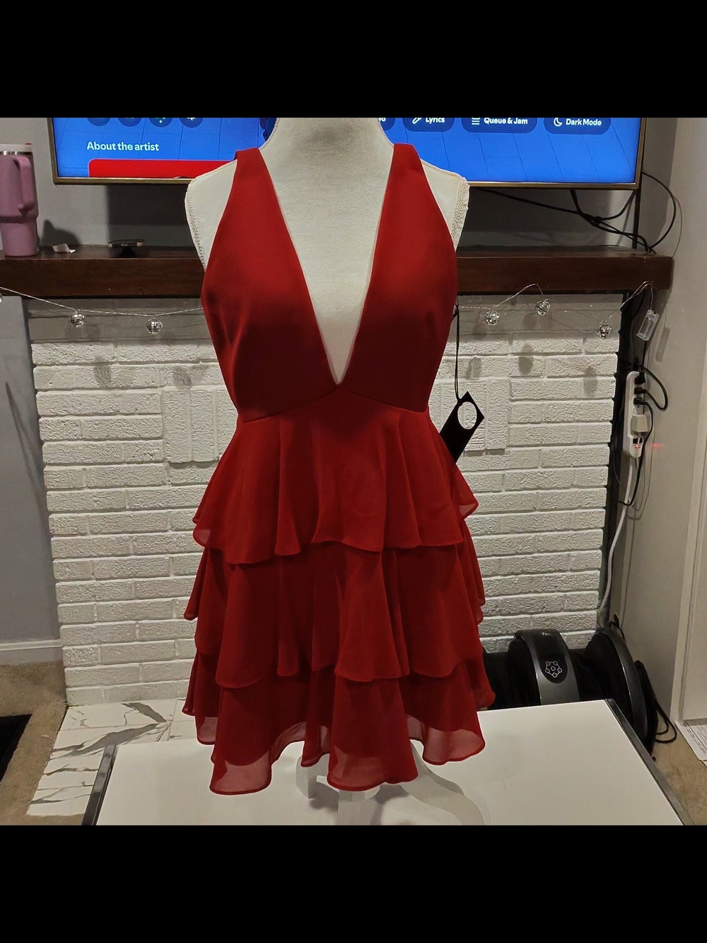 NWT Privacy Please Red Plunging V-Neck Tiered Mini Dress